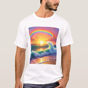 Camiseta Arte Dramática do Arco-íris da Onda do Oceano no P