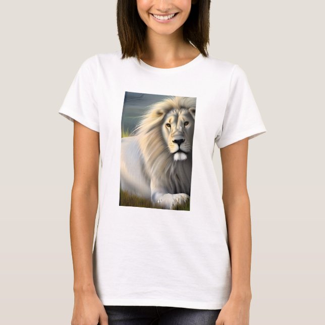 Camiseta Arte Eetérea do Leão Majestoso Branco (Frente)