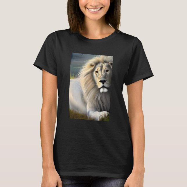 Camiseta Arte Eetérea do Leão Majestoso Branco (Frente)