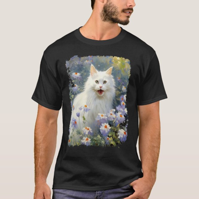 Camiseta Arte em Acrílico Gato Branco (Frente)