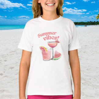 Camiseta Arte em Aquarela de Coquetel Rosa Vibes de Verão