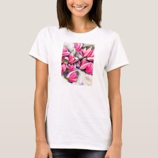 Camiseta Arte em aquarela de magnólia rosa
