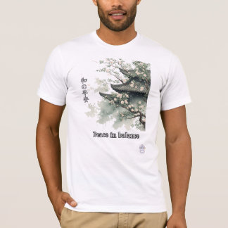 Camiseta Arte em Aquarela de Templo Japonês em Flor