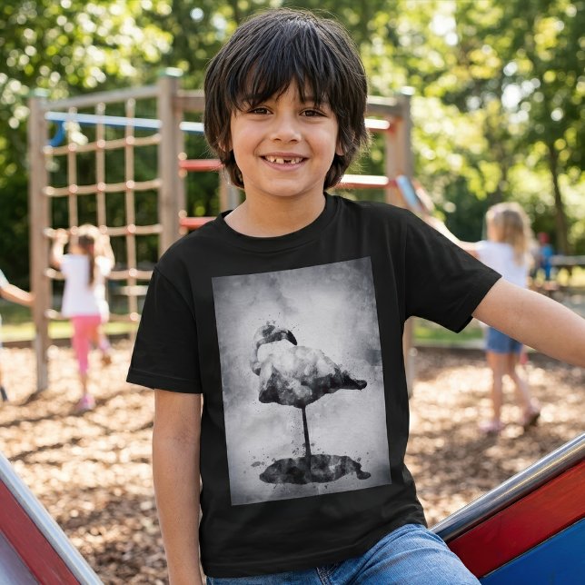 Camiseta Arte em Aquarela Preto e Branco de Flamingo Modern (Modern Flamingo Black and White Watercolor Art. Boy Basic Black T-Shirt)