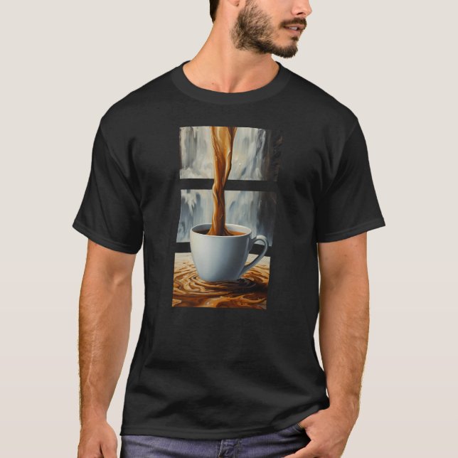 Camiseta Arte em Cascata de Café com Fluxo de Água Surreal (Frente)