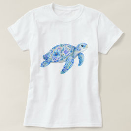 Camiseta Arte em Cerâmica de Tartaruga Marinha com Tema Flo