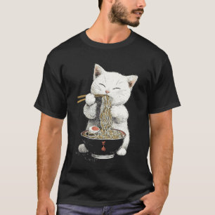 Camiseta Arte em estilo japonês de adorável gatinho comendo
