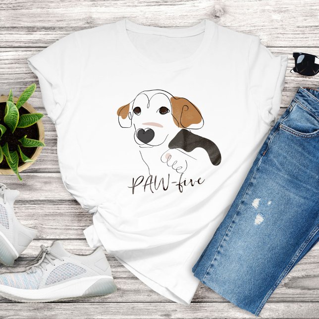 Camiseta Arte em Linha Cachorros - PAW-5 (Cute Dog Line Art - PAW-five T-shirt)