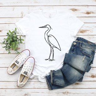 Camiseta Arte em Linha de Garça – Ilustração Minimalista de