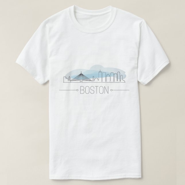 Camiseta Arte em Linha Elegante de Boston, Linha Urbana Mod (Frente do Design)
