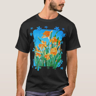 Camiseta Arte em Linha Negrito de Daffodils Amarelos Bloque
