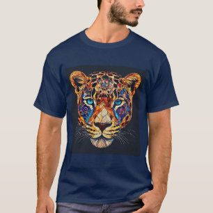 Camiseta Arte em Mosaico Colorido de uma Cabeça de Leopardo