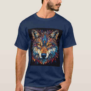 Camiseta Arte em Mosaico Colorido de uma Cabeça de Lobo