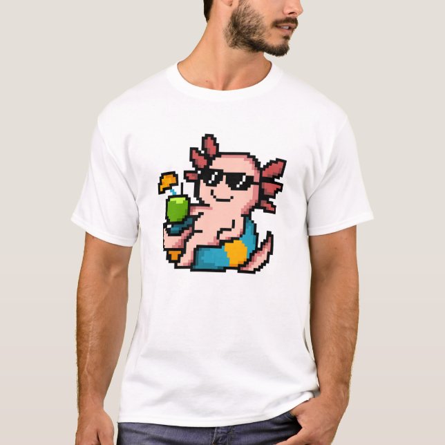 Camiseta Arte em Pixel Arte Legal Axolotl Refrigeração (Frente)