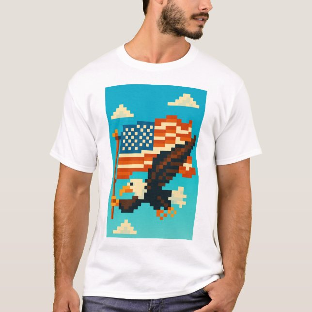 Camiseta Arte em Pixel da águia americana (Frente)