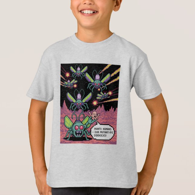 Camiseta Arte em Pixel de Alienígenas Manti de Arcade Retrô (Frente)