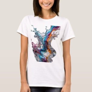 Camiseta Arte em Prata DESIGN DE TEXTO DE RESPINGOS DE ÁGUA