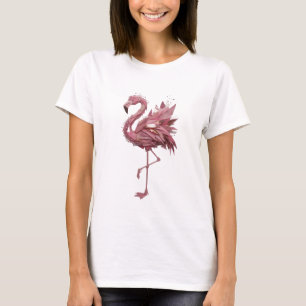 Camiseta Arte em texto 3D de Flamingo de prata artística