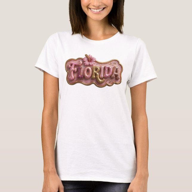 Camiseta Arte em Texto 3D em Ouro Statement FLORIDA (Frente)