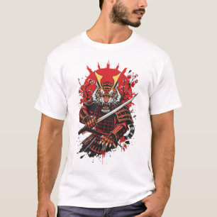 Camiseta Arte em Vetor Negrito de Samurai Tigre Guerreiro