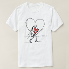 Camiseta Arte Emocional de Silhueta de Amor com Coração Que