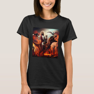Camiseta Arte engraçada de Jesus com gato Dinossauro