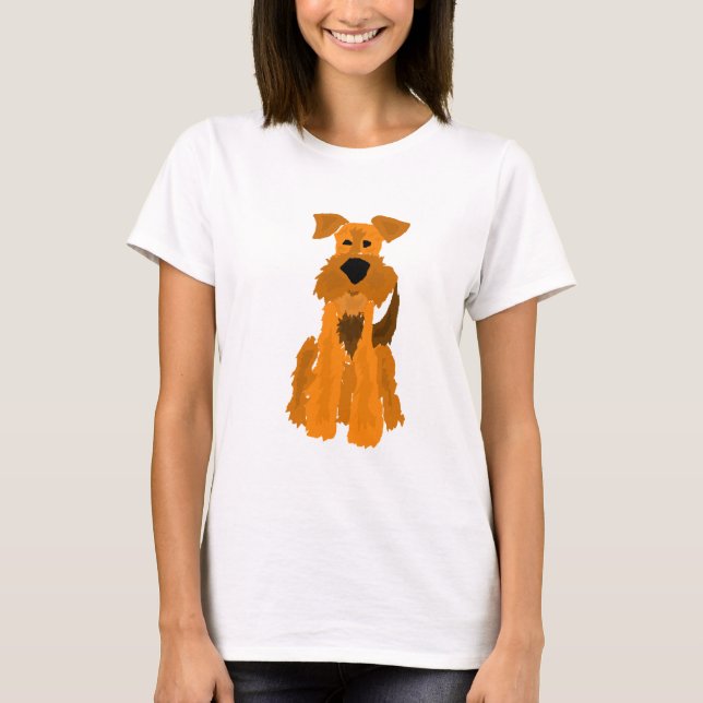 Camiseta Arte engraçada do cão de Airedale Terrier (Frente)