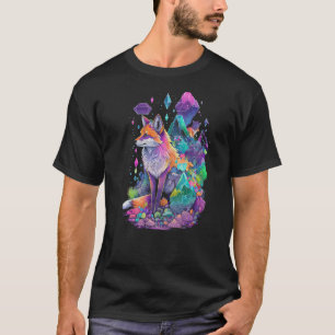 Camiseta Arte Esotérico de Raposa Pet Cristais Ilustração F