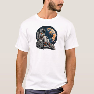 Camiseta Arte Espacial de Astronauta Fofo Sentado em Astero