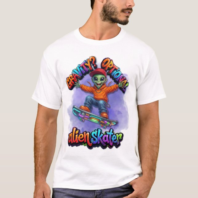 Camiseta Arte Espacial de Hoverboard de Alien Skater com Gr (Frente)