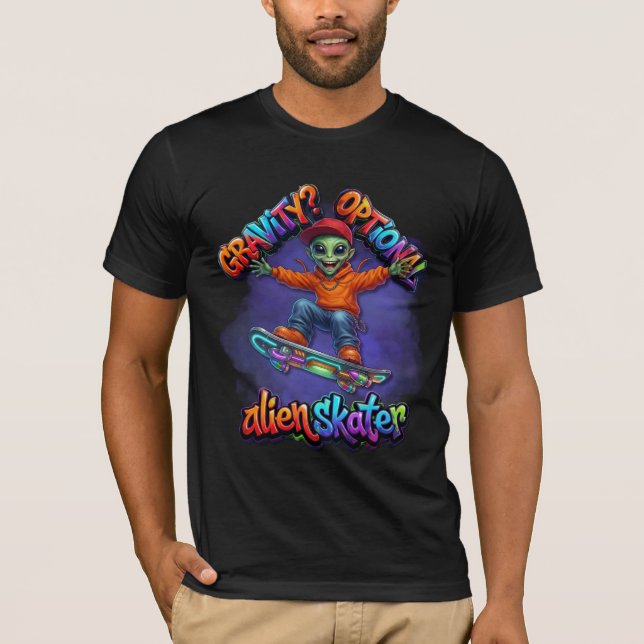 Camiseta Arte Espacial de Hoverboard de Alien Skater com Gr (Frente)