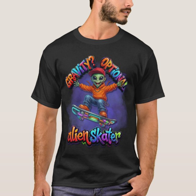 Camiseta Arte Espacial de Hoverboard de Alien Skater com Gr (Frente)