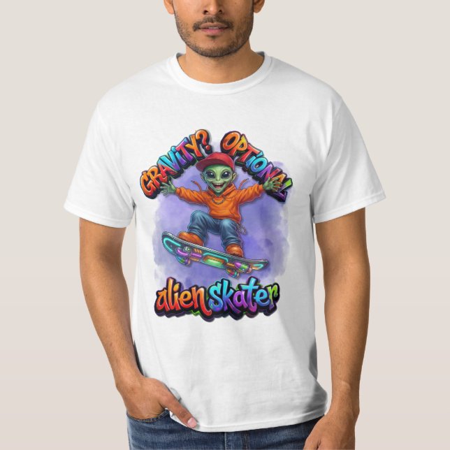Camiseta Arte Espacial de Hoverboard de Patinador Alien com (Frente)