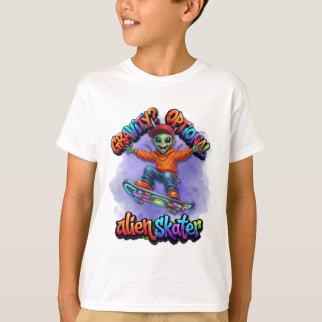 Camiseta Arte Espacial de Hoverboard de Patinador Alien com (Frente)