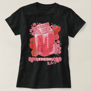 Camiseta Arte Estética de Leite de Morango Kawaii