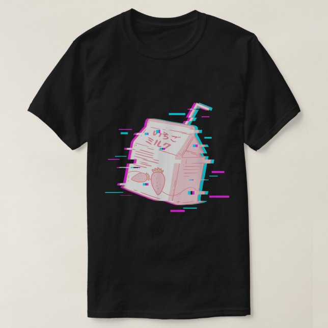 Camiseta Arte Estético de Leite de Morango com Glitch (Frente do Design)