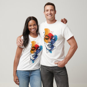 Camiseta Arte Facial de Linha Fluida Abstrata