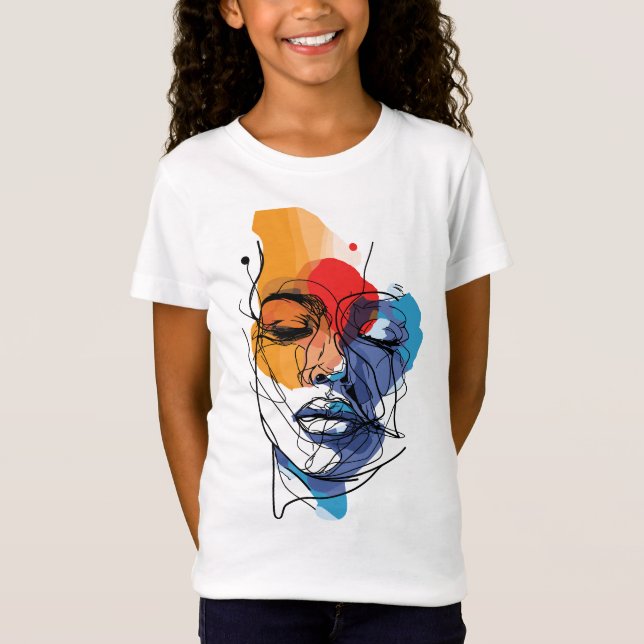 Camiseta Arte Facial de Linha Fluida Abstrata (Frente)