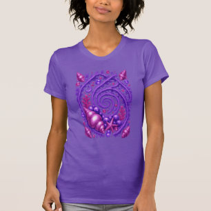 Camiseta Arte Fantasia de Concha Espiral Oceano Roxo Myst