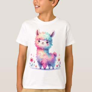 Camiseta Arte Fantasia de Lhama Arco-íris Fofo