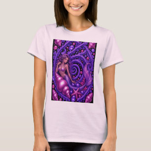 Camiseta Arte Fantasia de Sereia Roxa Mística Oceano Mági