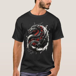 Camiseta Arte Fantasia Yin Yang Dragão Negro