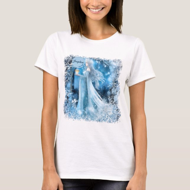 Camiseta Arte Fantástica da Rainha da Neve - Deusa Mística  (Frente)