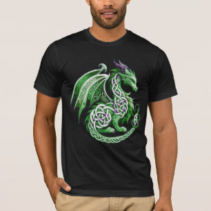 Camiseta Arte Fantástica do Dragão Verde Celta Mítico