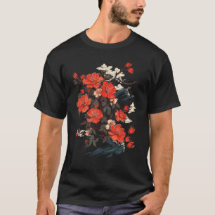 Camiseta Arte Flor Ikebana Estilo Japonês Ondas Oceânicas A