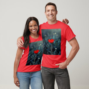 Camiseta Arte Flor Vermelha Noite Escura Solidão