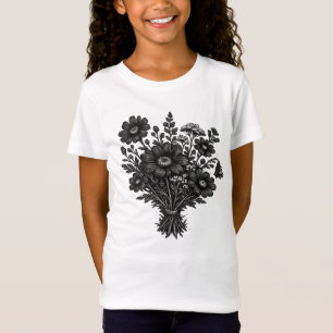 Camiseta Arte floral botânica linoleogravura de flores silv