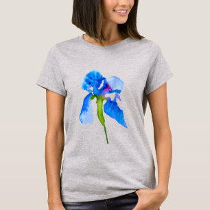 Camiseta Arte floral da aguarela moderna azul da íris