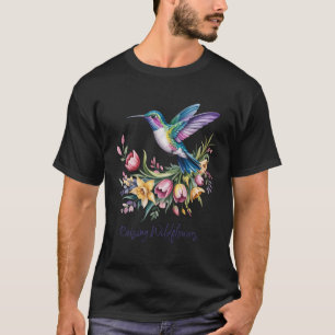 Camiseta Arte Floral de Beija-flor Criando Flores Silvestre