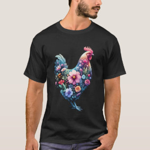 Camiseta Arte Floral de Frango Gráfico Mulheres Amam Frango